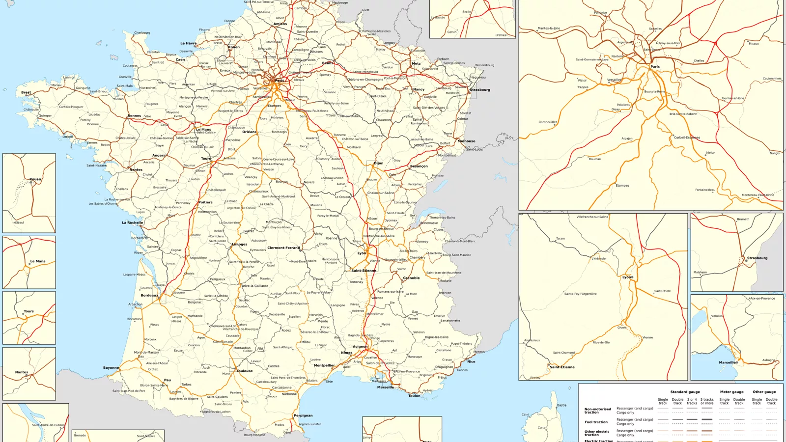 Fotografija: Railway map of France - 2025 - en - large.svg. Ilustracija uz vest: Najmanje 21 osoba poginula u sudaru više vozila u Južnoj Africi