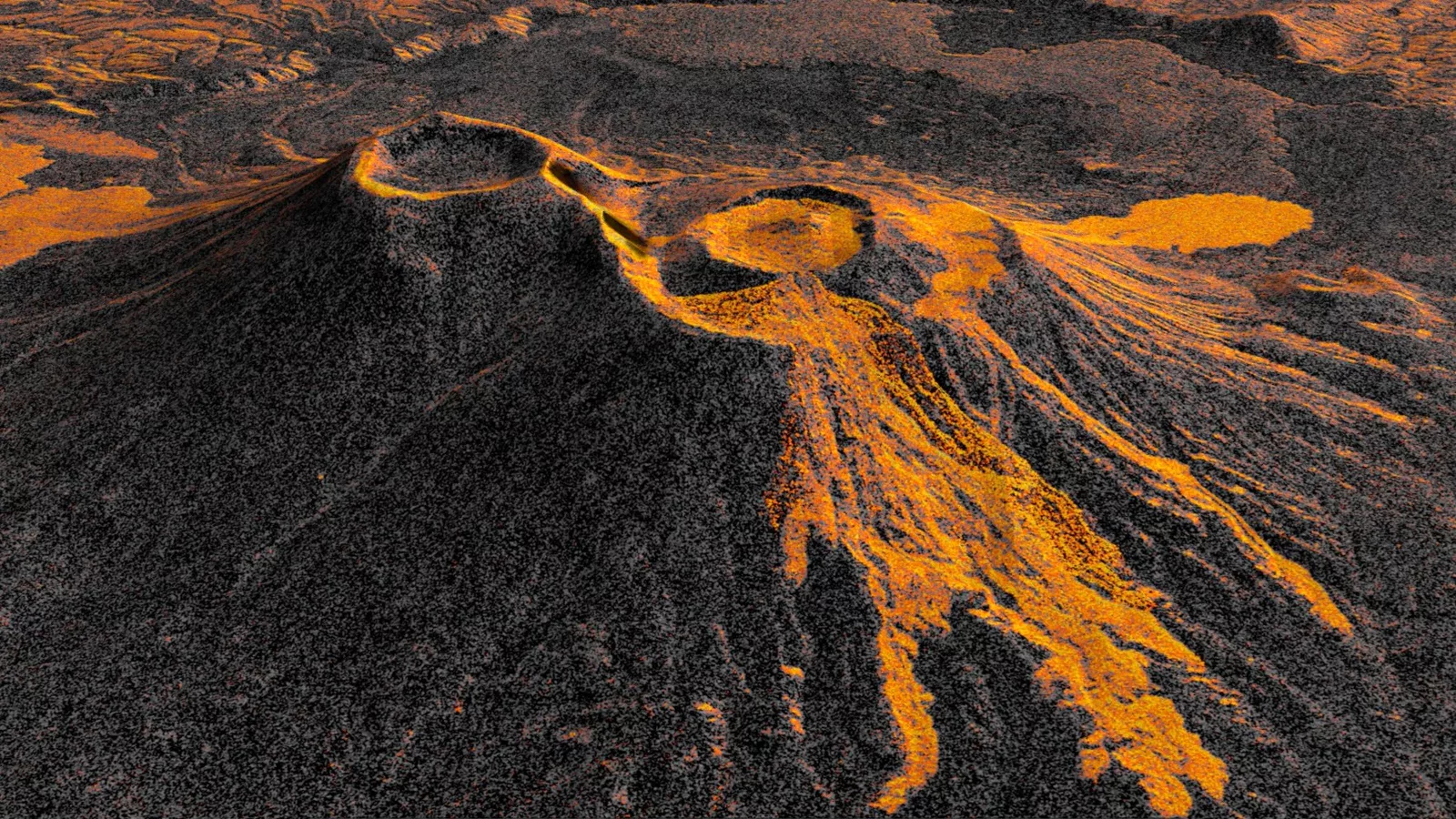 NISAR prati erupciju vulkana Krašeninjikov na Kamčatki. NASA NISAR radar kadar razvoja polja lave na vulkanu Krašeninjikov; kredit NASA Scientific Visualization Studio.. Ilustracija uz vest: Satelit NISAR snimio razvoj vulkanske erupcije na Kamčatki
