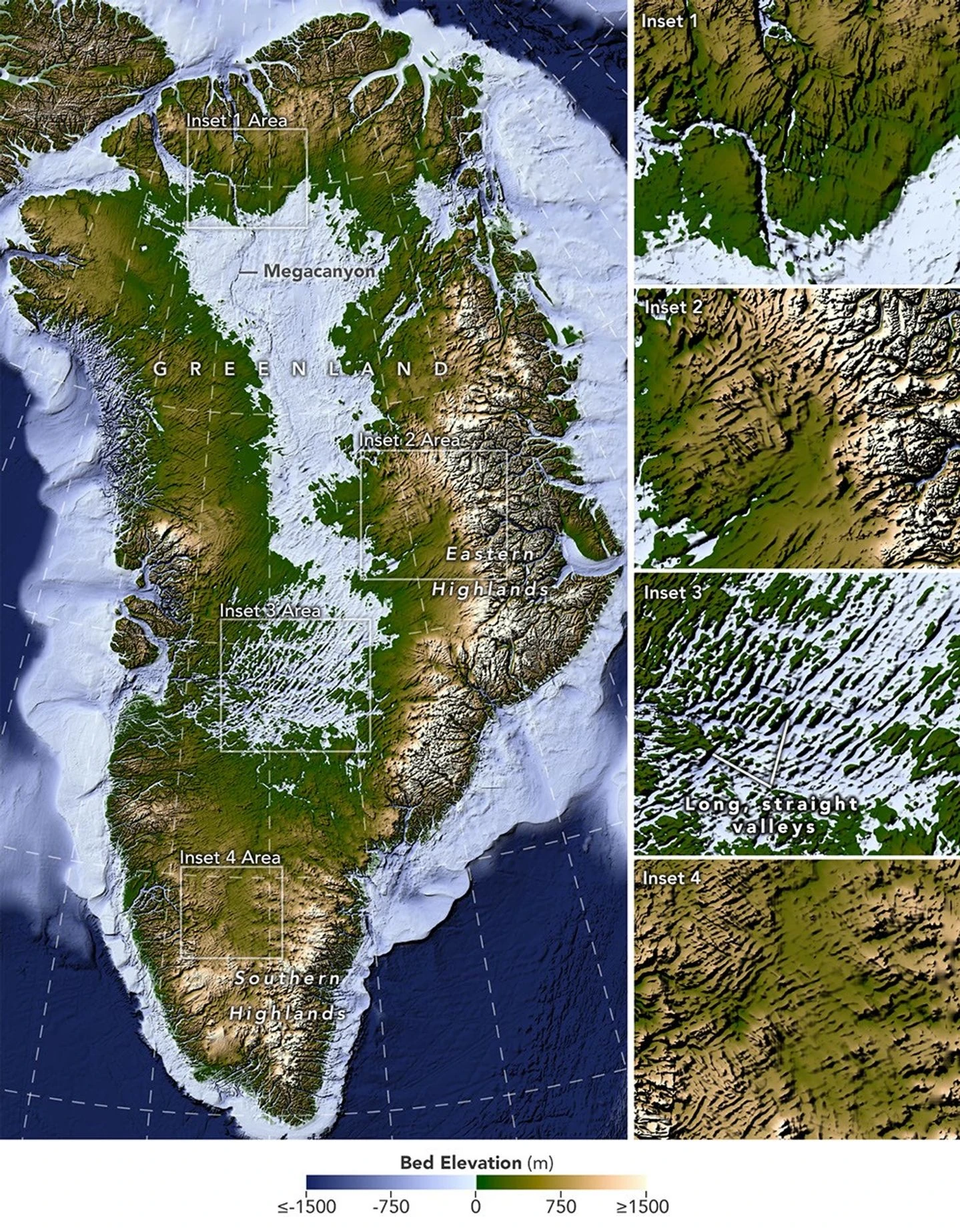 Mapa dolina ispod Grenlandskog ledenog pokrivača — NASA Earth Observatory